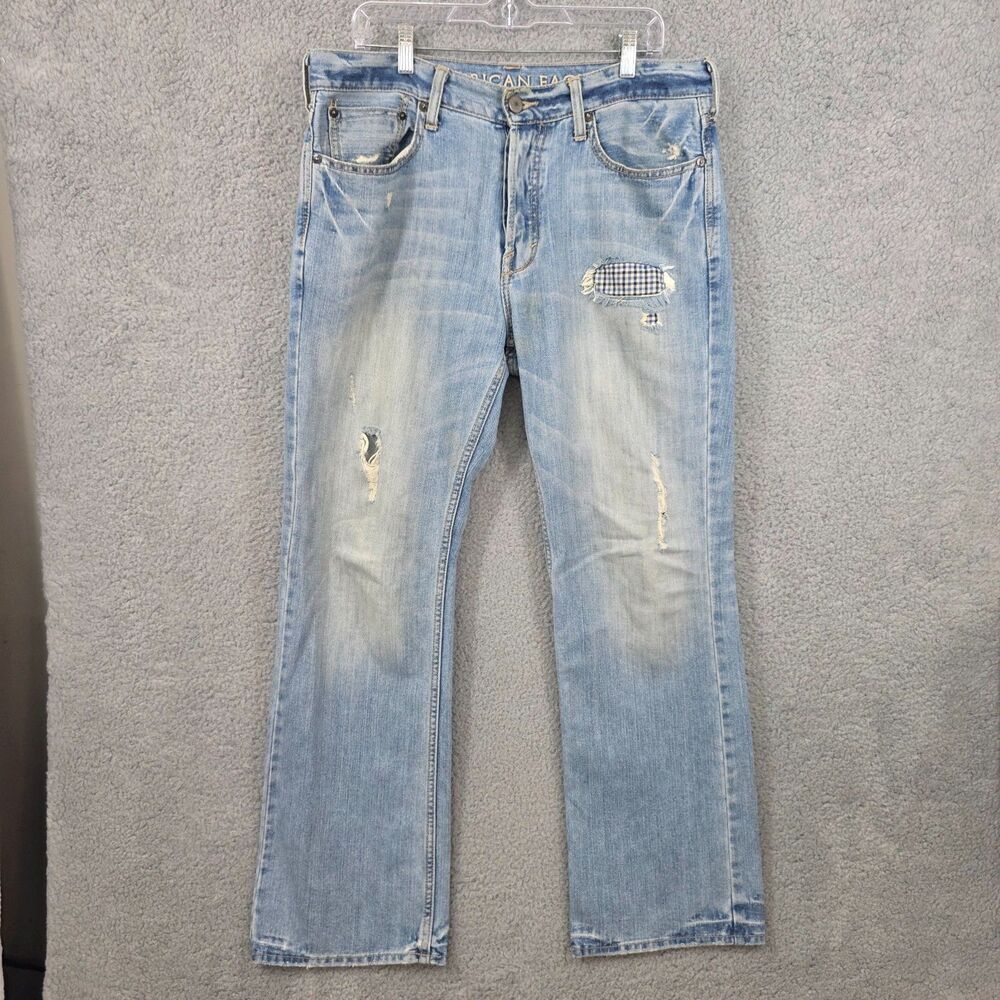 American Eagle Bootcut Jeans Mens Blue Distressed Jeans 33x32 (Fit 36x32)